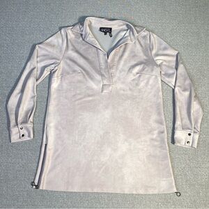 Angel Apparel Women’s Small Open Collar Top Blouse Side Zippers Soft Gray